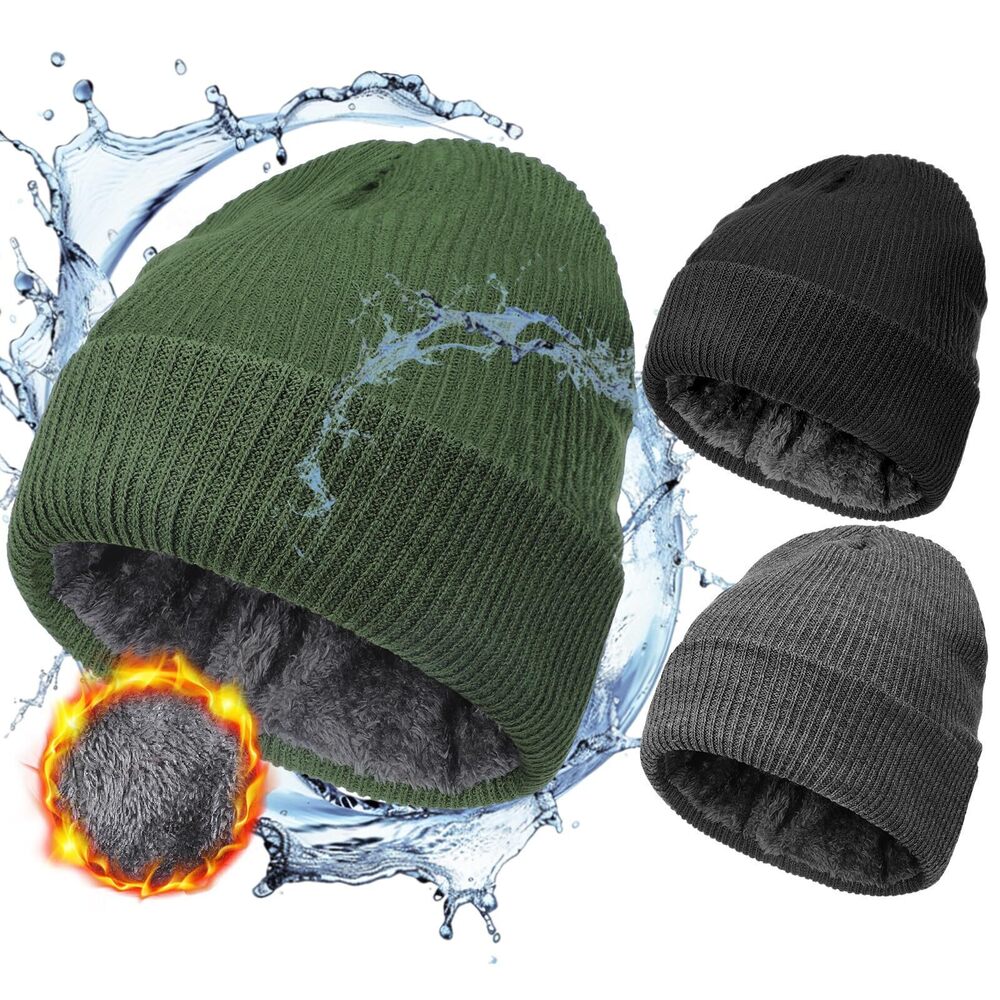3109 3 Pcs Waterproof Beanie Fleece Thermal Winter Hat Waterproof Windproof